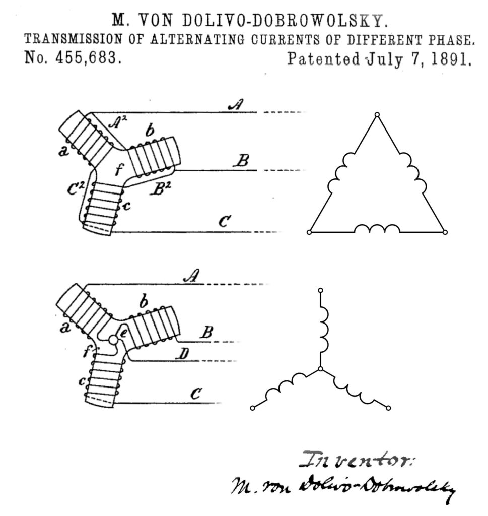 Patent třífázového systému v zapojení do hvězdy a trojúhelníku